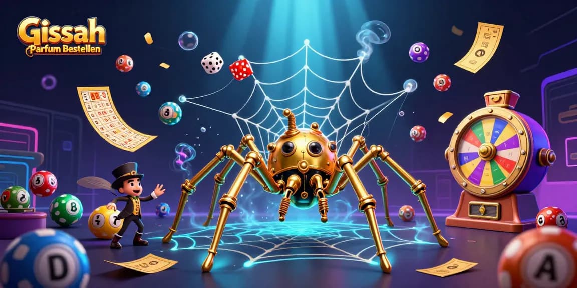 Play exciting games while exploring Gissah Parfum Bestellen fragrances in this vibrant illustration of luck and splendor.