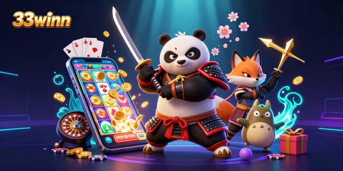 Experience 33winn with 3D cartoon characters in dynamic gambling action amidst vibrant slot game elements.