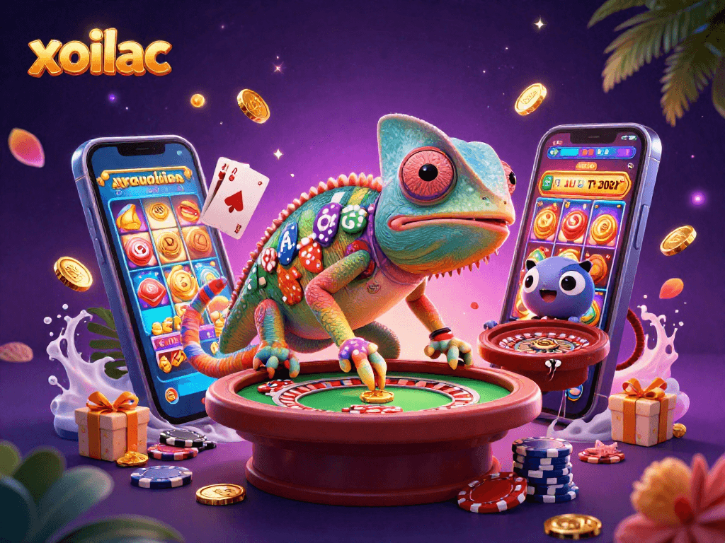 Experience thrilling gameplay with xoilac, vibrant 3D casino illustration showcasing dynamic casino elements.