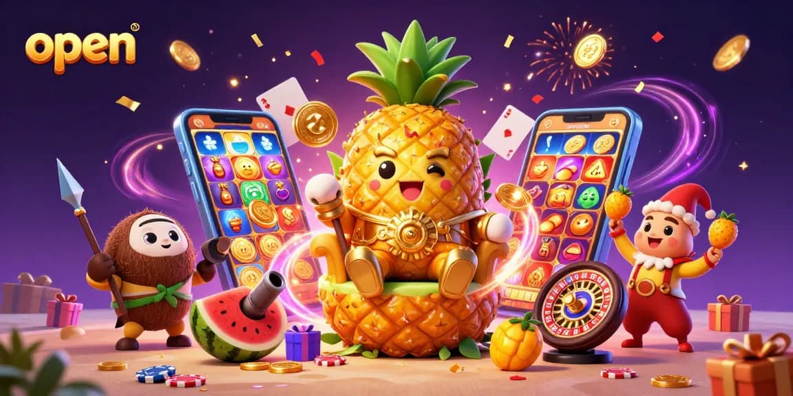 Experience the thrill of open casino gameplay with vibrant scenes of slots, cards, and festive energy.