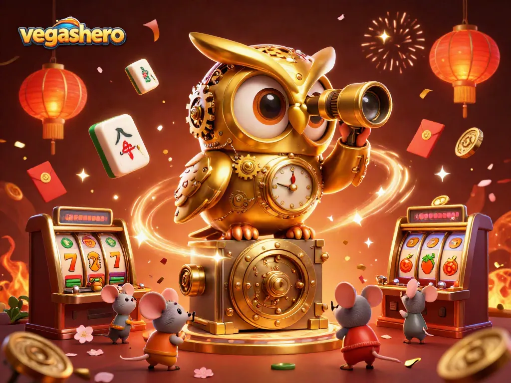 Experience the vibrant casino world through vegashero with a charming 3D owl and lively game elements.