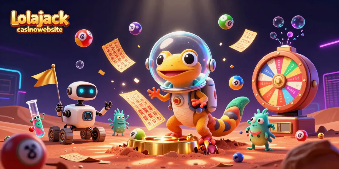 Experience the excitement of the Lolajack casinowebsite with vibrant casino elements and a whimsical Martian scene.