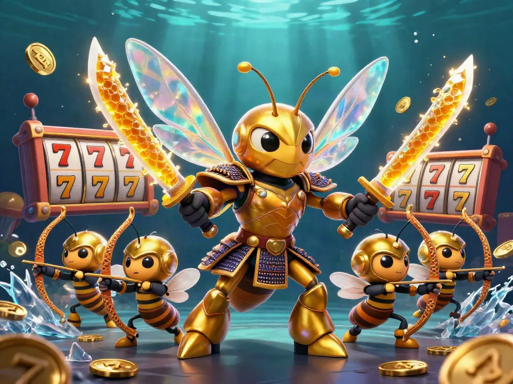 Engage with vegashero's vibrant gaming scene featuring a golden hornet and exciting slot elements.