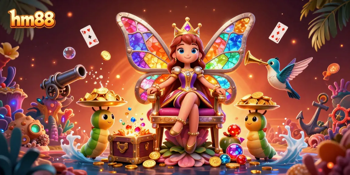 Join the fun at hm88 with vibrant characters and dynamic casino games in a colorful scene.