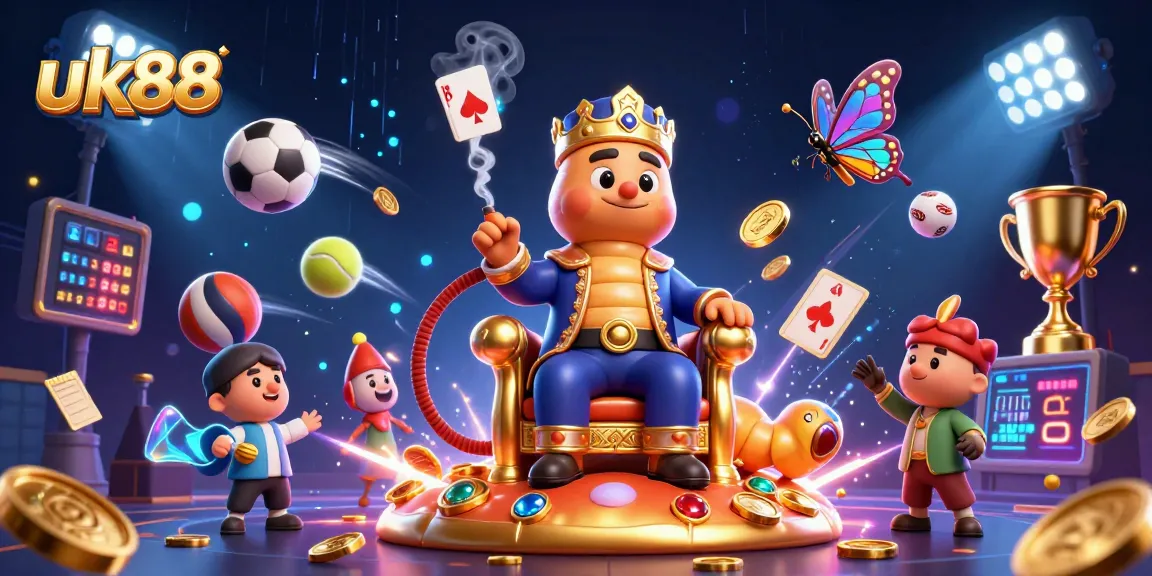 Experience uk88's vibrant gaming scene with dynamic sports and casino elements in this stunning illustration.