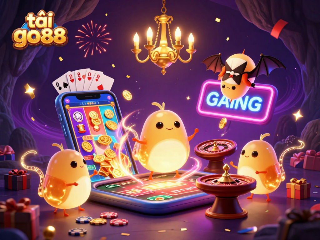 Experience a vibrant cave casino scene as you tải go88 with glowing characters lighting the way to thrilling games.