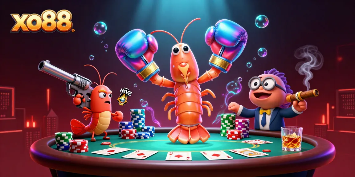 Experience intense poker action with the vibrant scene featuring xo88 characters and casino elements.