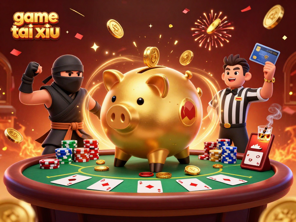 Experience thrilling game tài xỉu with energetic characters, vibrant casino elements, and festive visuals.