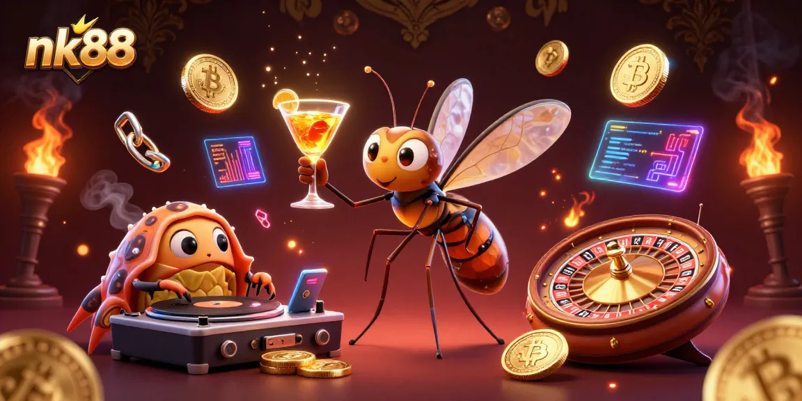 Engage with nk88's vibrant casino atmosphere featuring a unique frozen mosquito mascot and dynamic gaming elements.