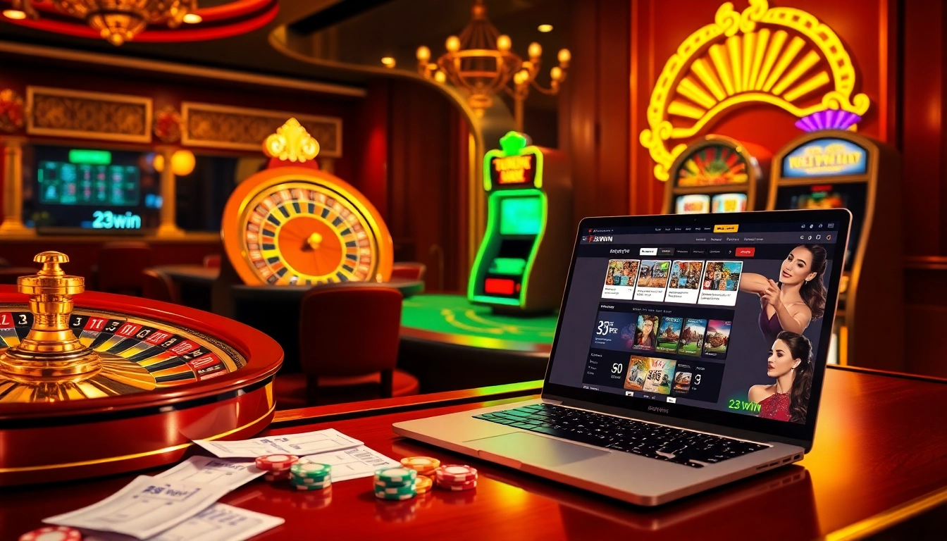Experience the excitement of 23win with sleek casino tables and vibrant gaming interfaces.
