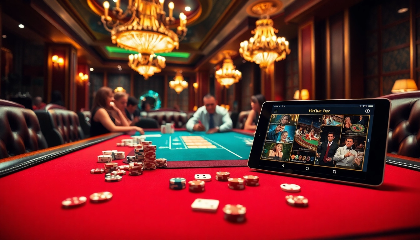 Experience Hitclub tải game excitement with vibrant casino visuals featuring lively players and gaming elements.