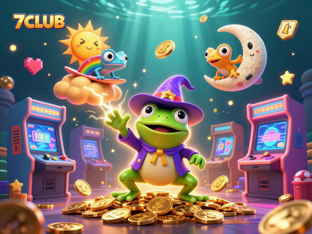 Experience exciting gameplay with 7CLUB's golden coin storm and chameleon adventure.