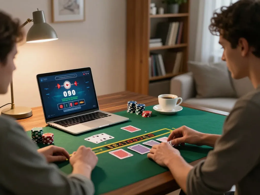 Người chơi LUCK8 tham gia chơi blackjack trực tuyến tại nhà với cách sắp xếp chiến lược, thể hiện sự chơi game có trách nhiệm.