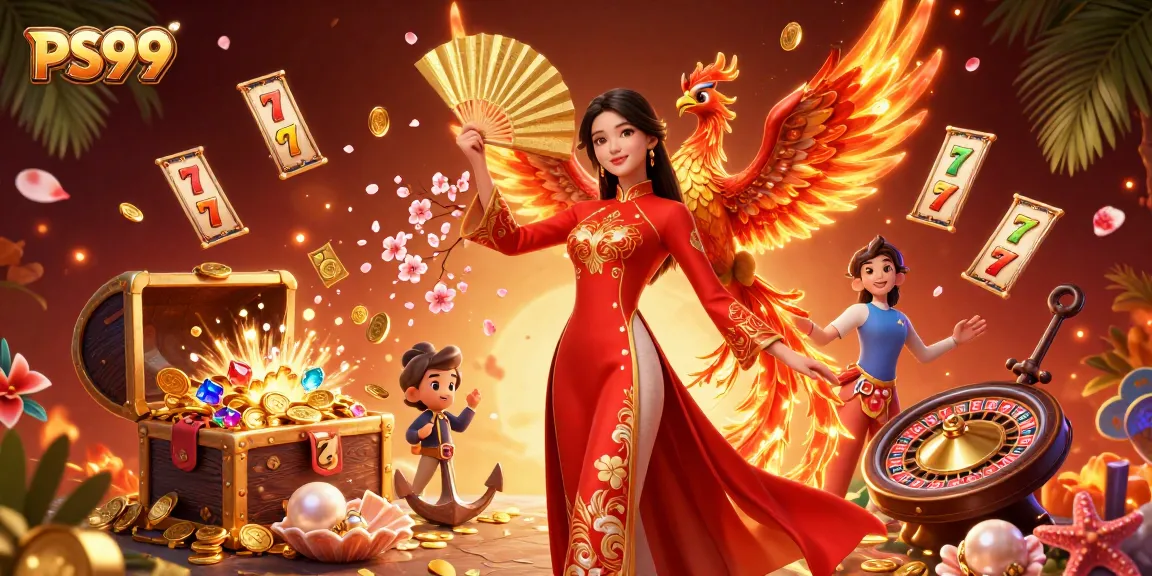 Experience the excitement of winning at PS99 with vibrant casino-themed elements and dynamic characters.