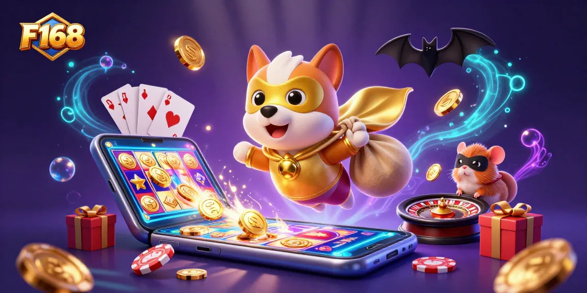 Join the excitement with F168 as a superhero dog and sidekick hamster dive into thrilling slots and fun!