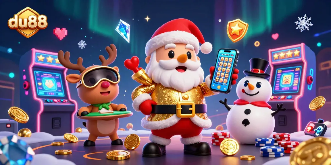 Spin the jackpot at du88 with Santa, his reindeer dealer, and a poker chip snowman!