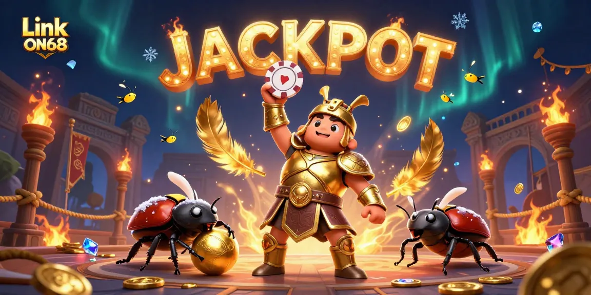 Experience big wins with Link ON68 at an exciting online casino illustrated in a vibrant scene.