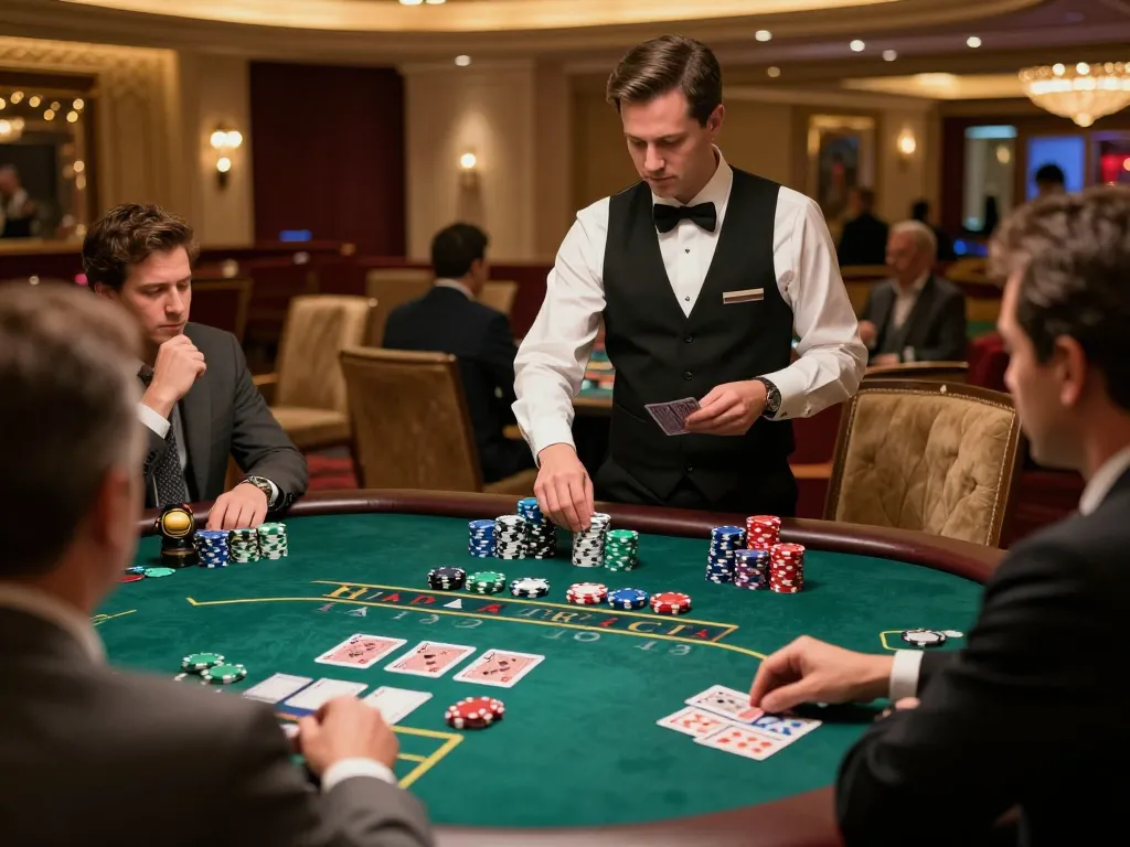 topclub players strategizing bets at an upscale blackjack table in a luxury casino