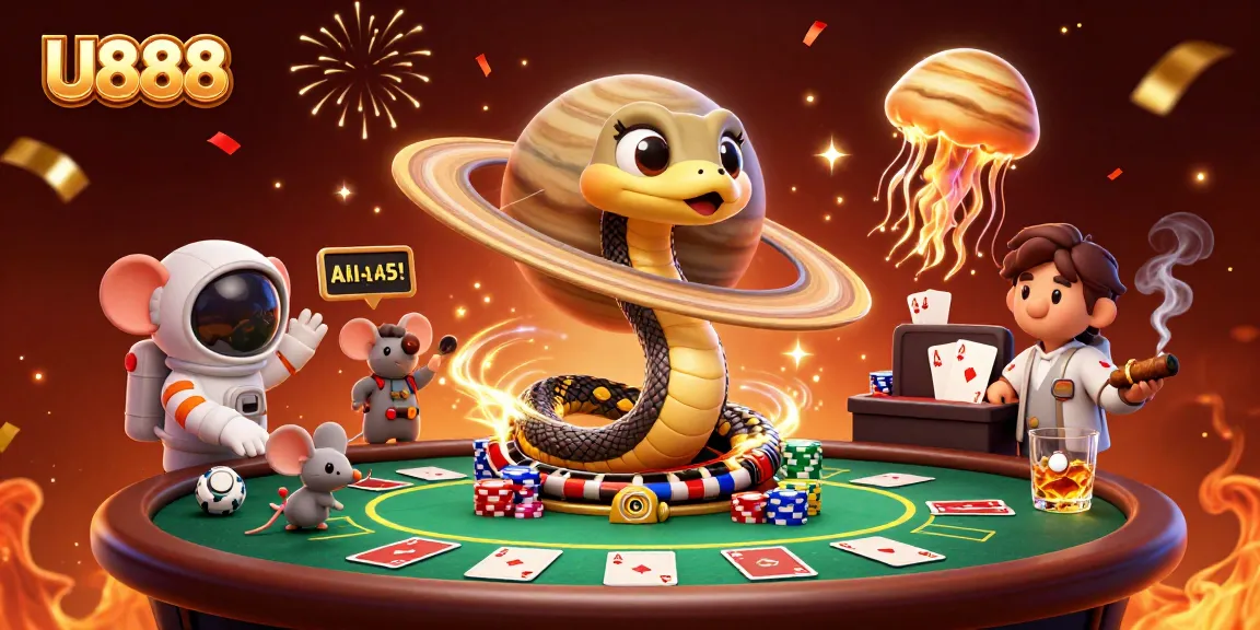 Experience U888's vibrant casino scene with astronaut mice betting on a roulette wheel!