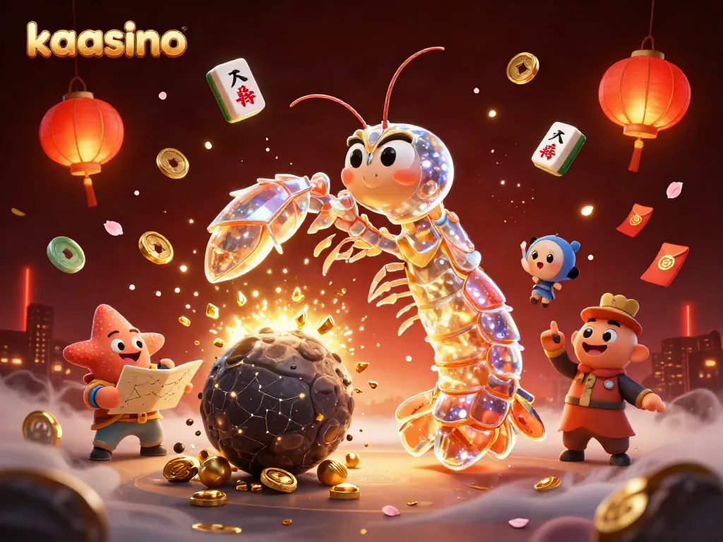 Kaasino shows a vibrant casino adventure with a galactic mantis shrimp amidst gold coins and treasure.