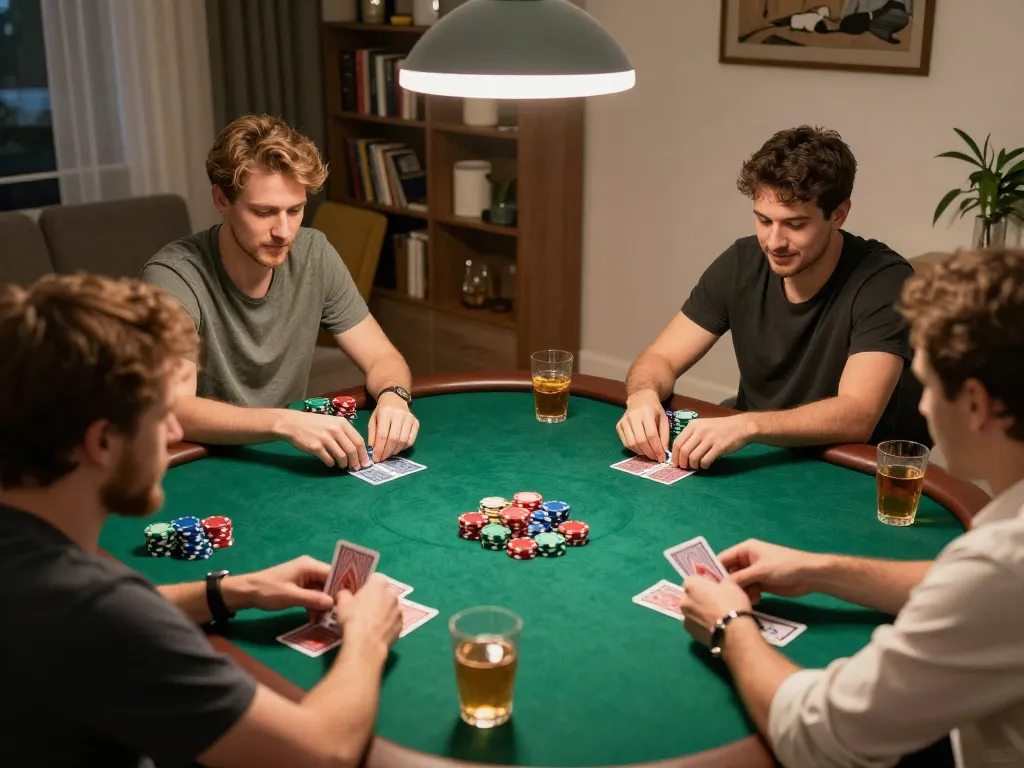 Experience exciting gameplay at home with Link đăng ký Bom88 during a friendly poker night with friends.