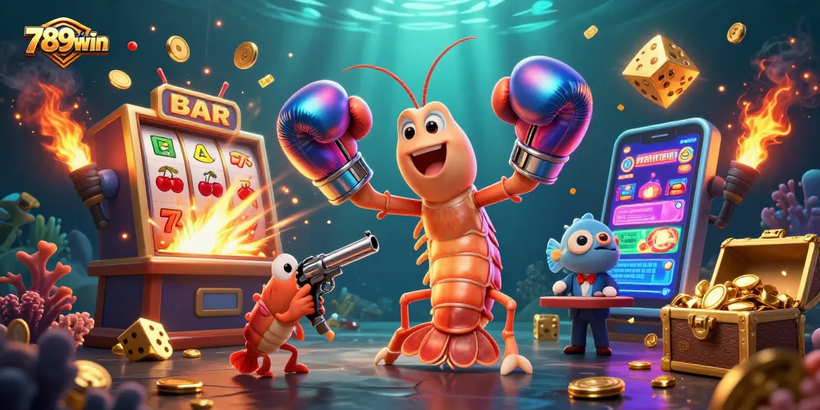 Experience epic wins with 789win illustrated through cartoon characters amidst a dazzling casino scene.