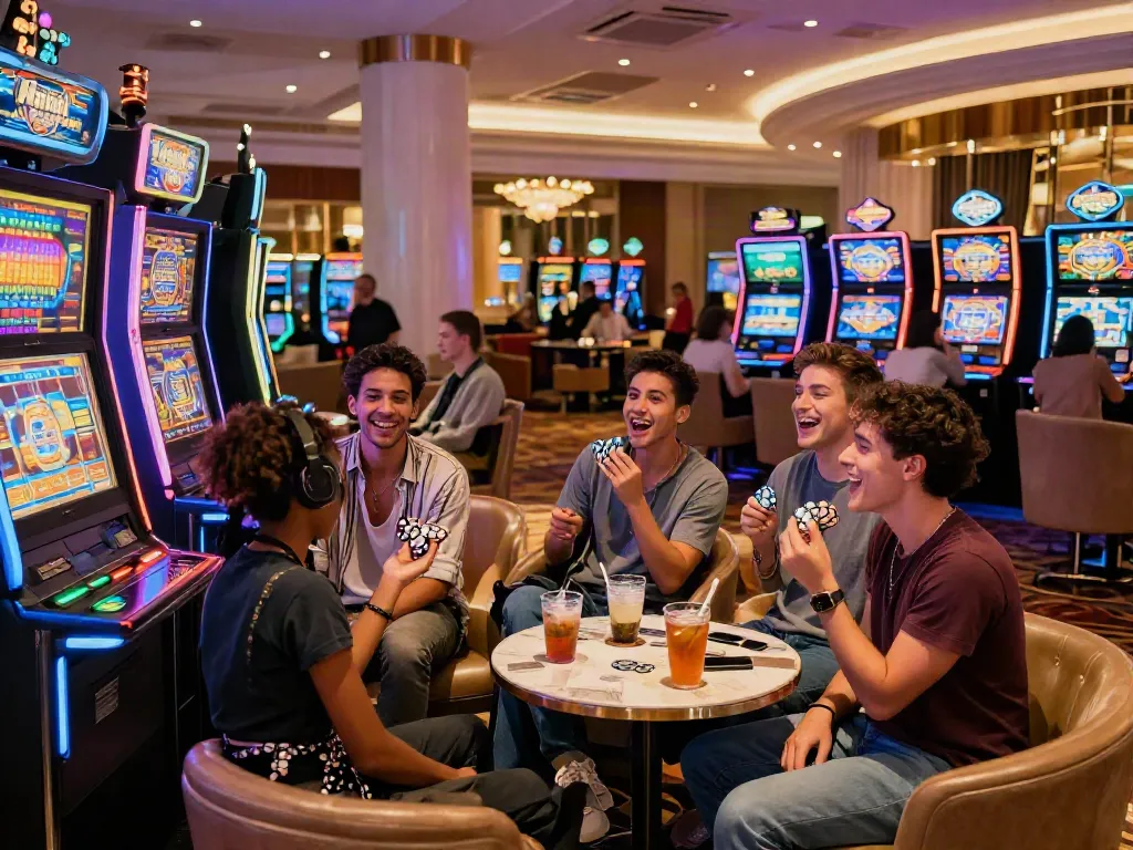 Kentastic Casino Nederland bezoekers genieten van kleurrijke slots en een levendige sfeer.