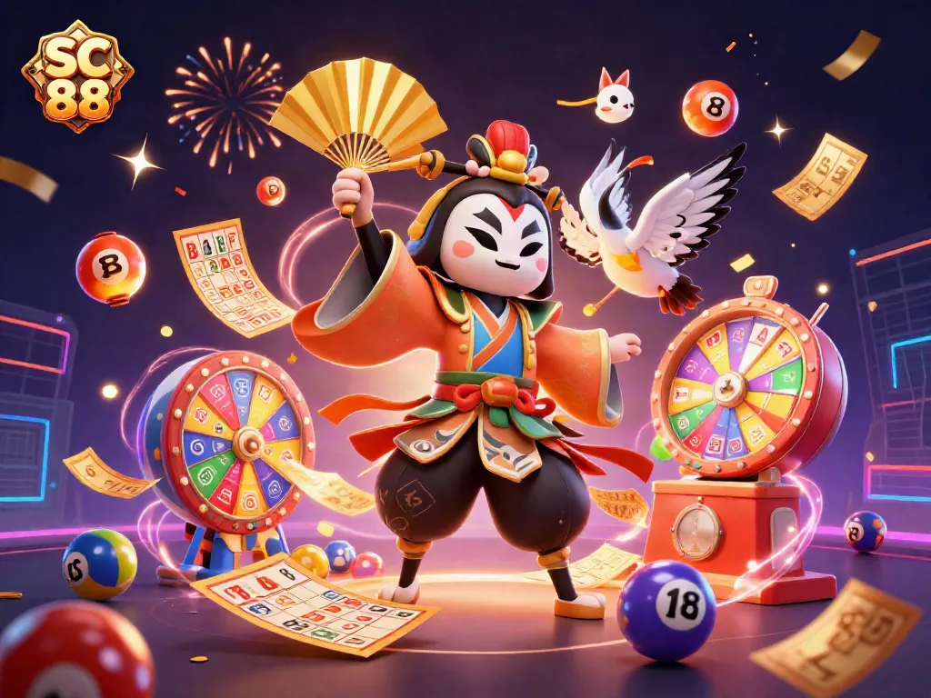 Experience high-stakes action with SC 88 as vibrant lottery elements and dynamic characters bring a thrilling casino scene to life.