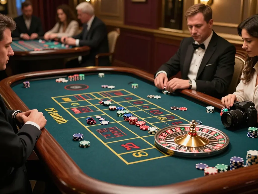 Dabet uy tín roulette table game scene with players engaged in strategic betting actions.