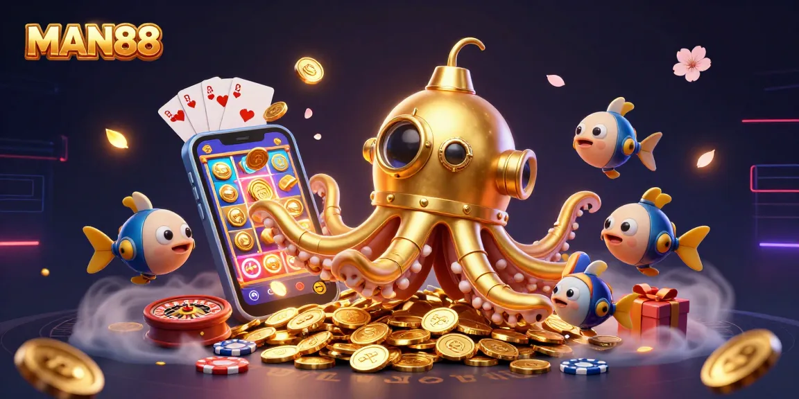 MAN88 offers an exciting gaming adventure with a golden kraken submarine and dynamic slot games.