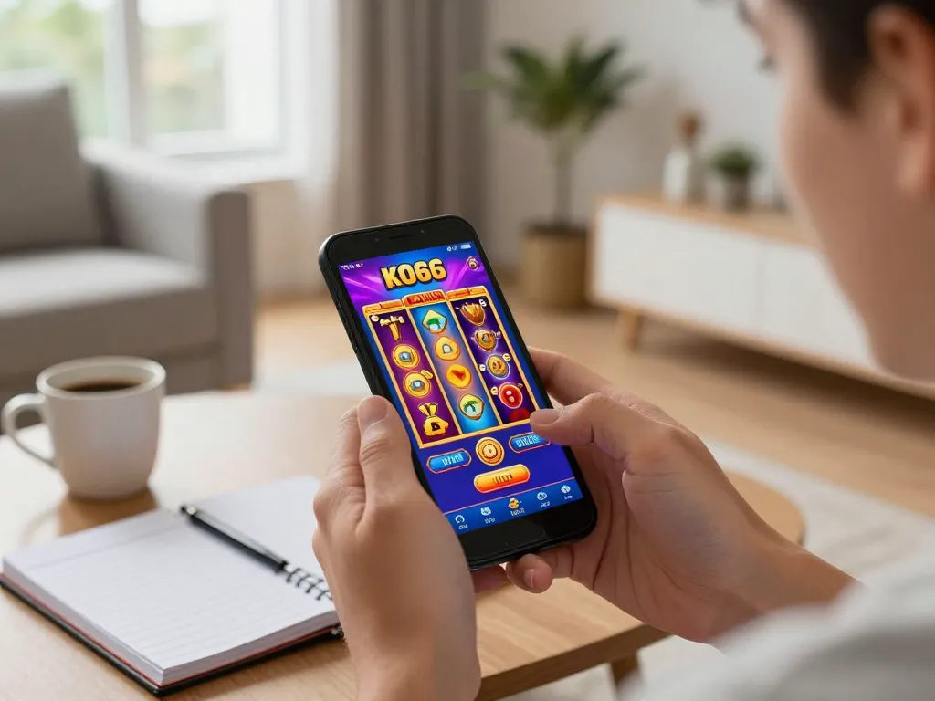Trải nghiệm sự phấn khích của trò chơi di động KO66 với một người chơi tham gia trên smartphone của họ.