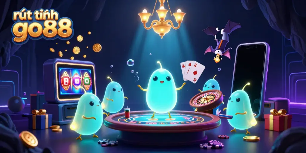 Experience the thrill of rút tiền go88 in this vibrant, bioluminescent cave casino scene.