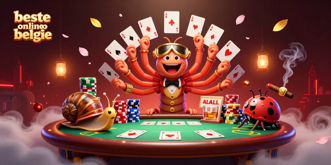 Experience the thrill at the beste online casino belgie with this colorful cartoon scene featuring a millipede dealer and exciting poker action.