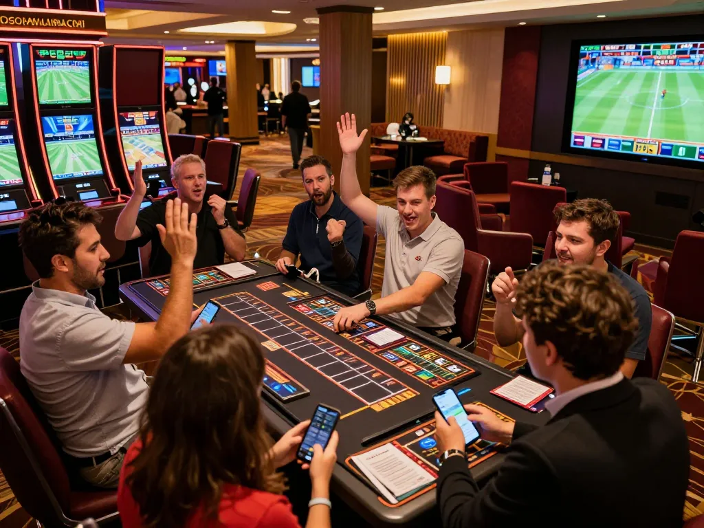 Spectators engaged in soi kèo nhà cái at a modern sports betting venue, displaying excitement and strategy.