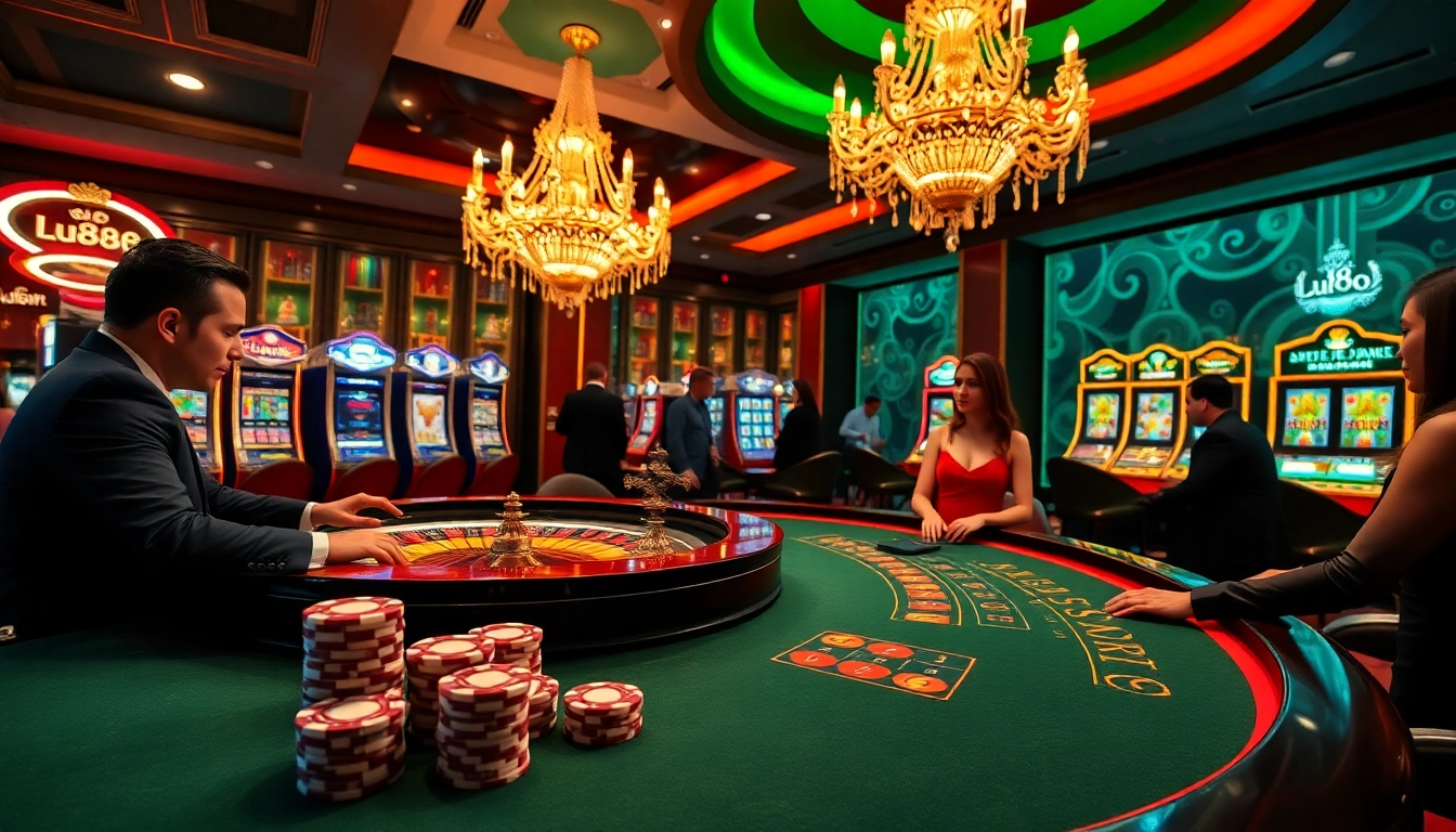 Experience the thrill of lu888 at an exciting casino table with vibrant games and elegant decor.