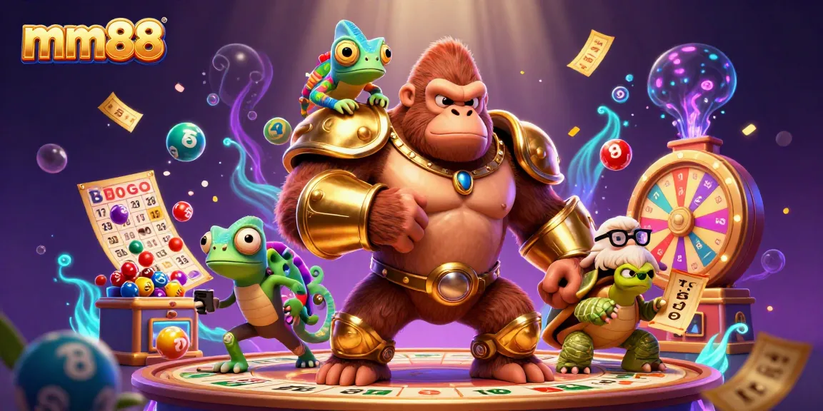 Experience the excitement of mm88 with a whimsical 3D casino scene featuring vibrant gambling elements.