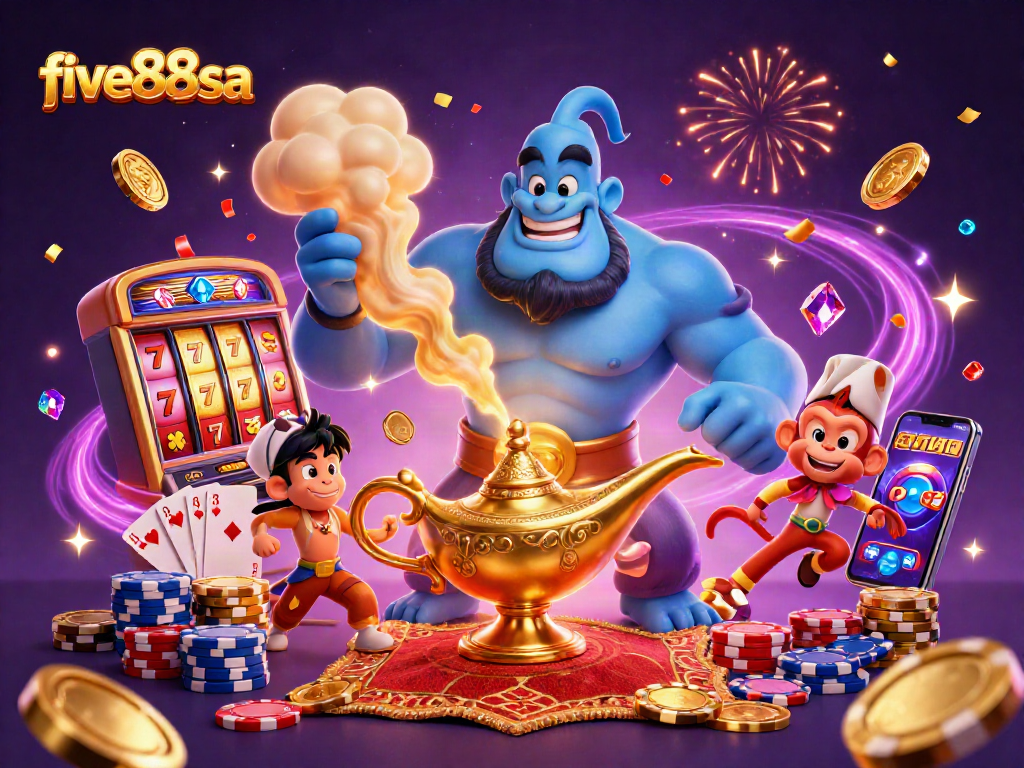Experience the thrill of wins with five88sa featuring a vibrant casino scene, showcasing slot machine fun and rich rewards.