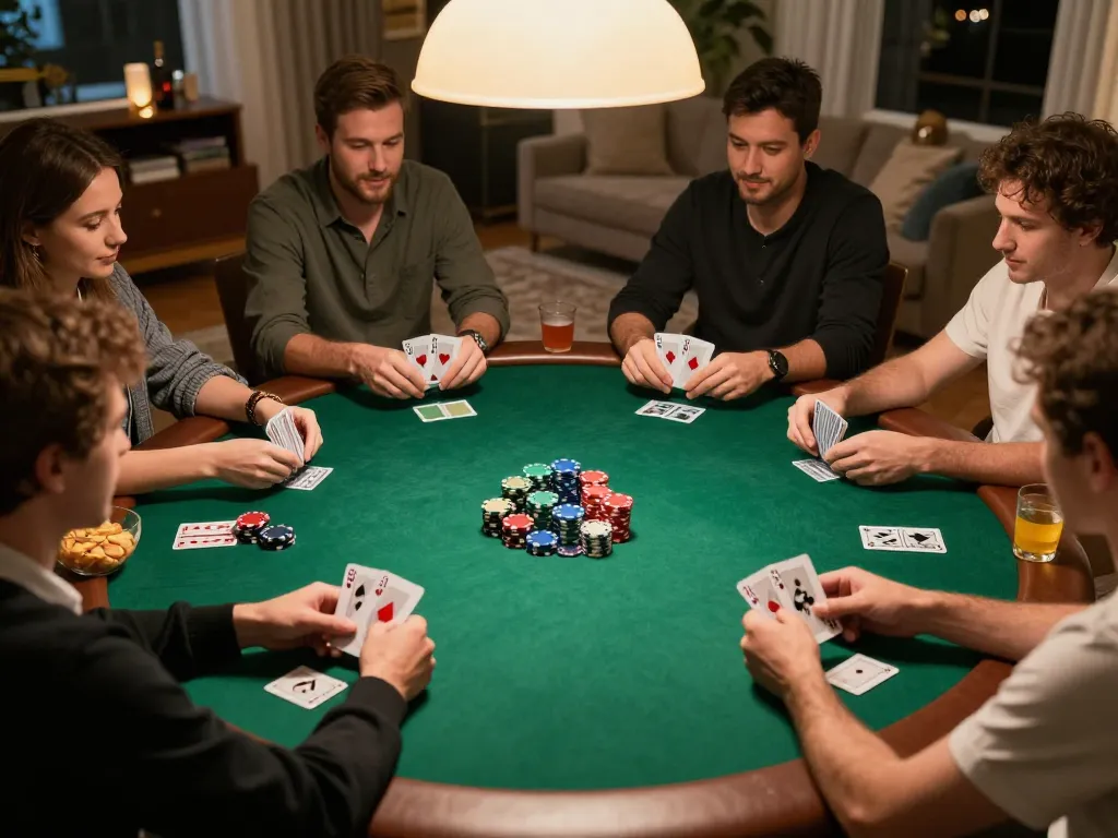 rik88 players engaged in betting strategy during an exciting home poker game