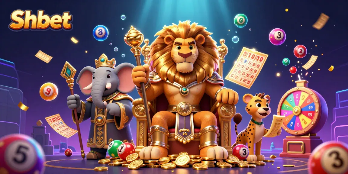 Experience thrilling gaming with Shbet's fierce lion king amidst colorful casino elements.
