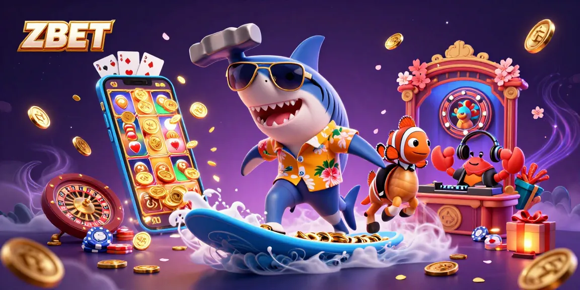 ZBET offers thrilling casino experiences with a colorful 3D illustration of fun underwater characters.