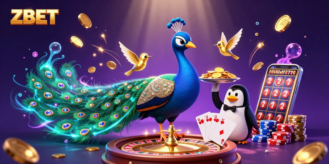 ZBET players enjoy vibrant 3D casino animations featuring a peacock and golden chips.