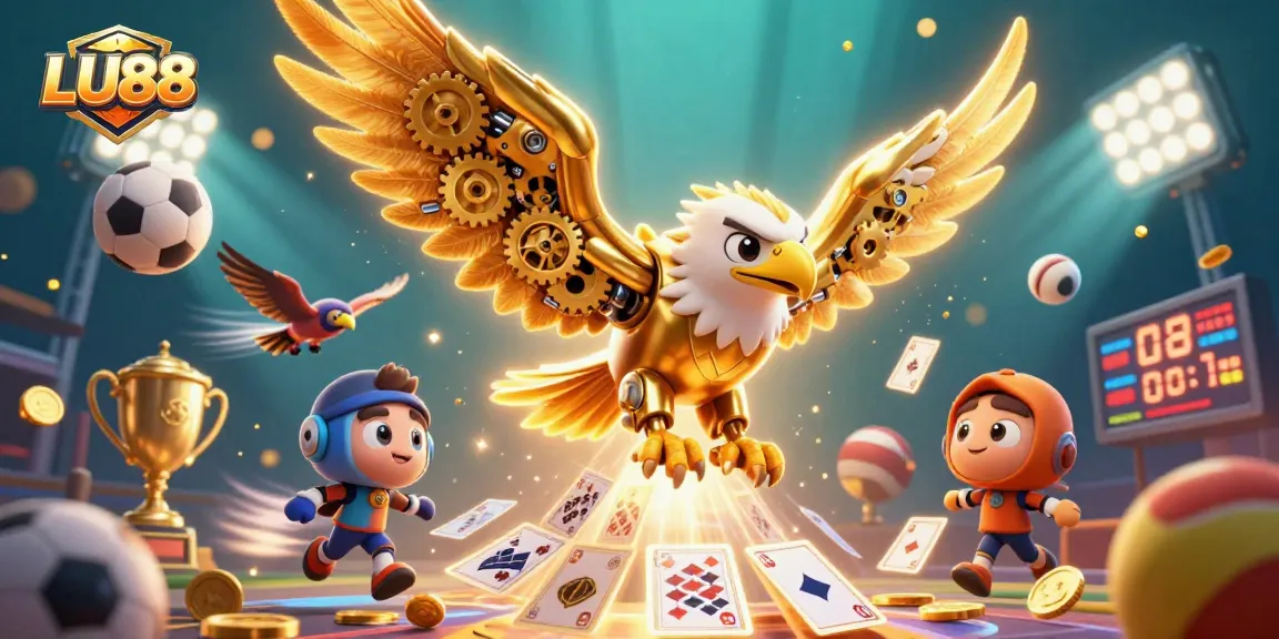 LU88 showcases thrilling gameplay with a dazzling cybernetic eagle and dynamic sports elements.